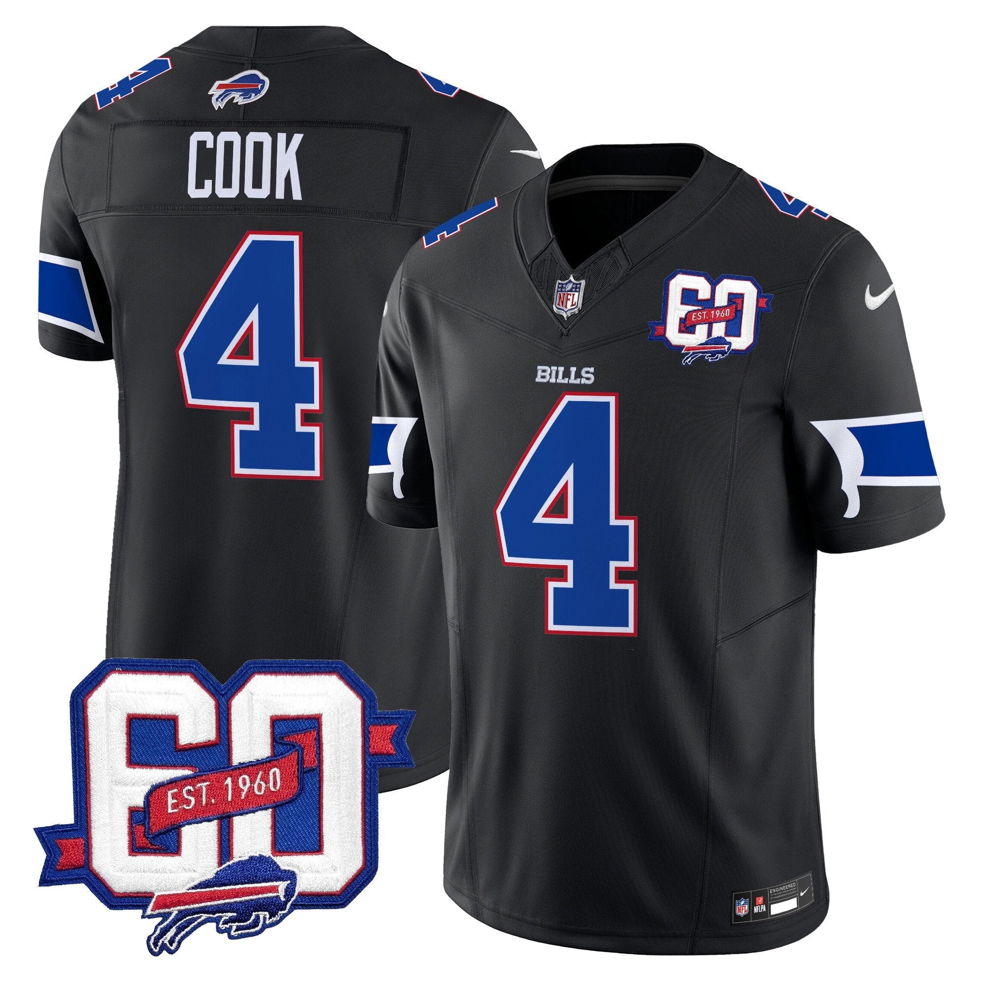 Bills 60th Anniversary Patch Vapor Limited Jersey – All Stitched – Black – James Cook Jersey
