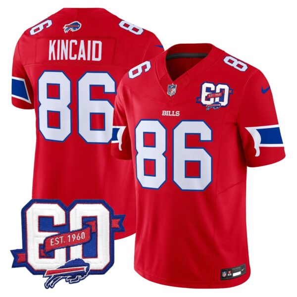 Bills 60th Anniversary Patch Vapor Limited Jersey – All Stitched – Red – Dalton Kincaid Jersey