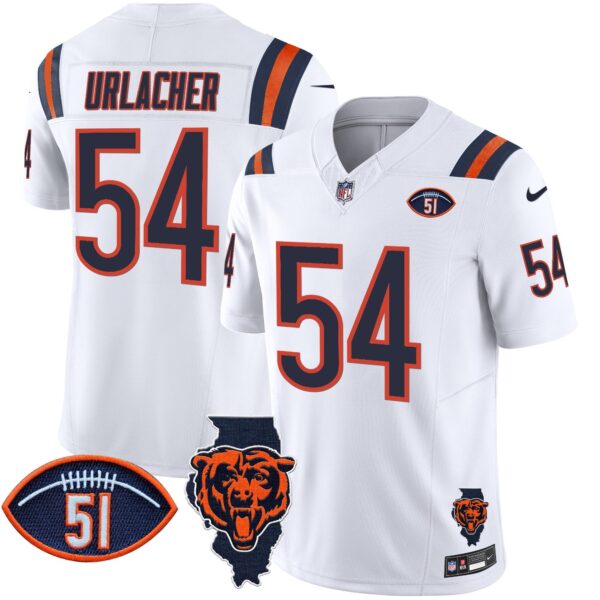 Bears Illinois Patch Vapor Limited Jersey V2 – All Stitched – White – Brian Urlacher Jersey
