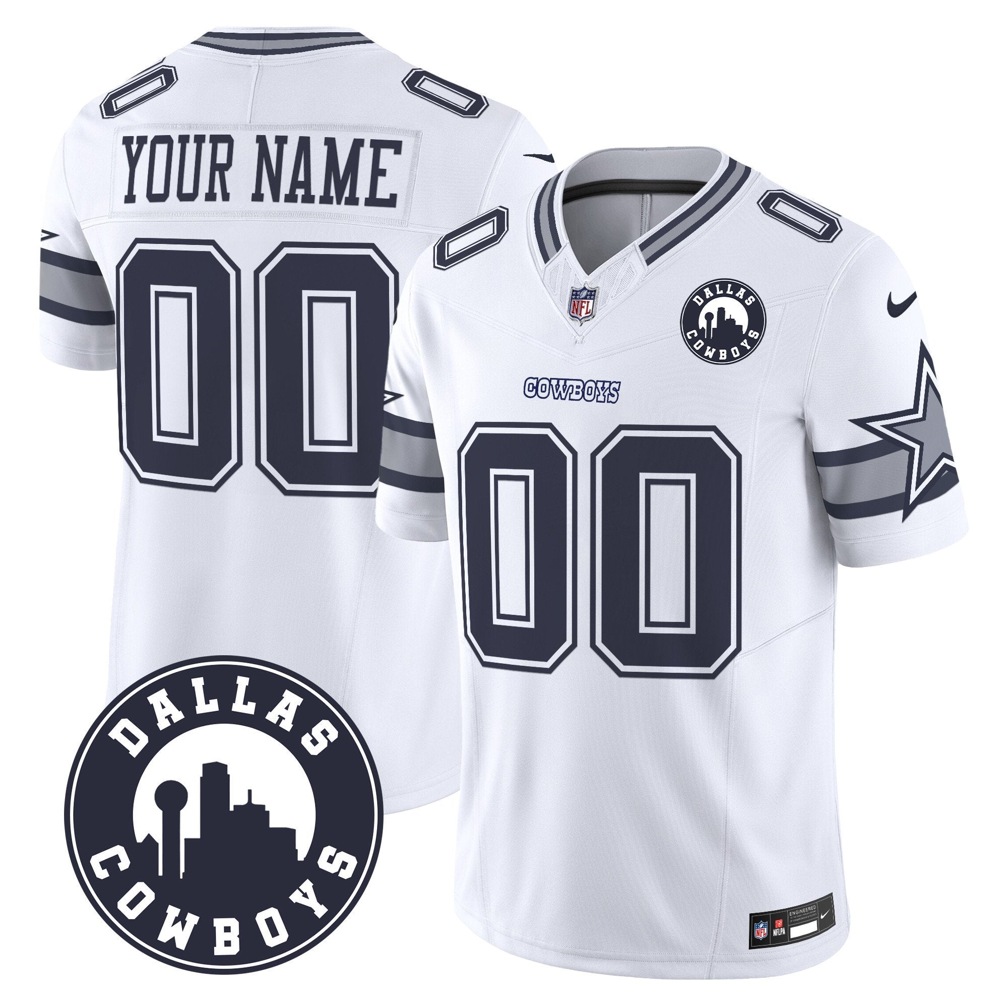 Cowboys “Dallas City” Patch Vapor Limited Custom Jersey – All Stitched – White Jersey