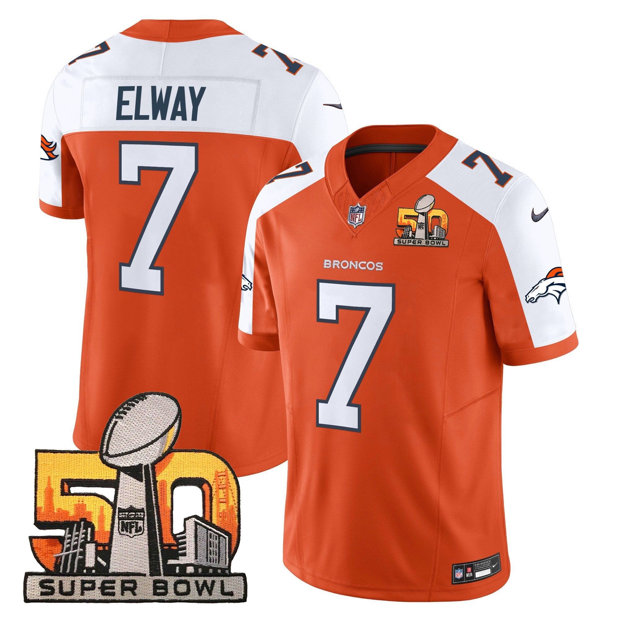 Denver Broncos Super Bowl 50 Patch Vapor Limited Jersey – All Stitched – Orange Alternate – John Elway Jersey