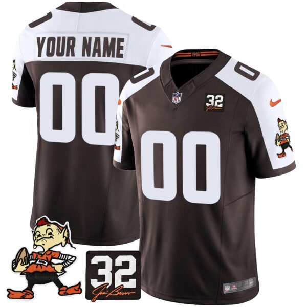 Browns #32 Jim Brown Memorial Patch Vapor Limited Custom Jersey V2 – All Stitched – Alternate Jersey