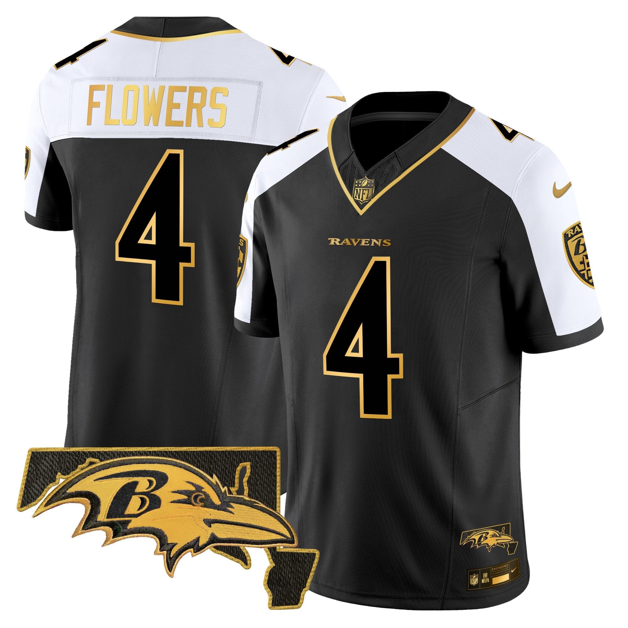 Ravens Maryland Patch Gold Vapor Limited Jersey V2 – All Stitched – Alternate – Zay Flowers Jersey