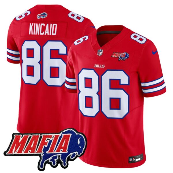 Buffalo Bills 2024 Bills Mafia Patch Vapor Limited Jersey – All Stitched – Red – Dalton Kincaid Jersey