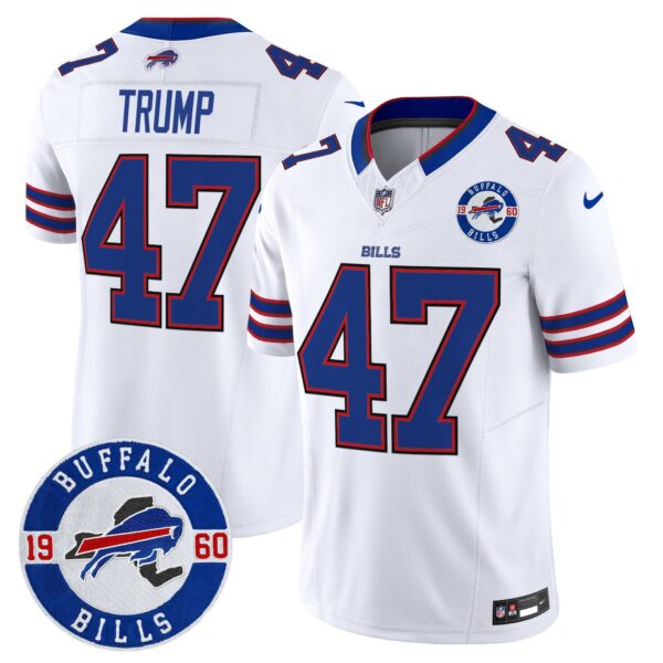 Buffalo Bills 2024 Vapor Limited Jersey – Est. 1960 Patch – All Stitched – White – Donald Trump Jersey