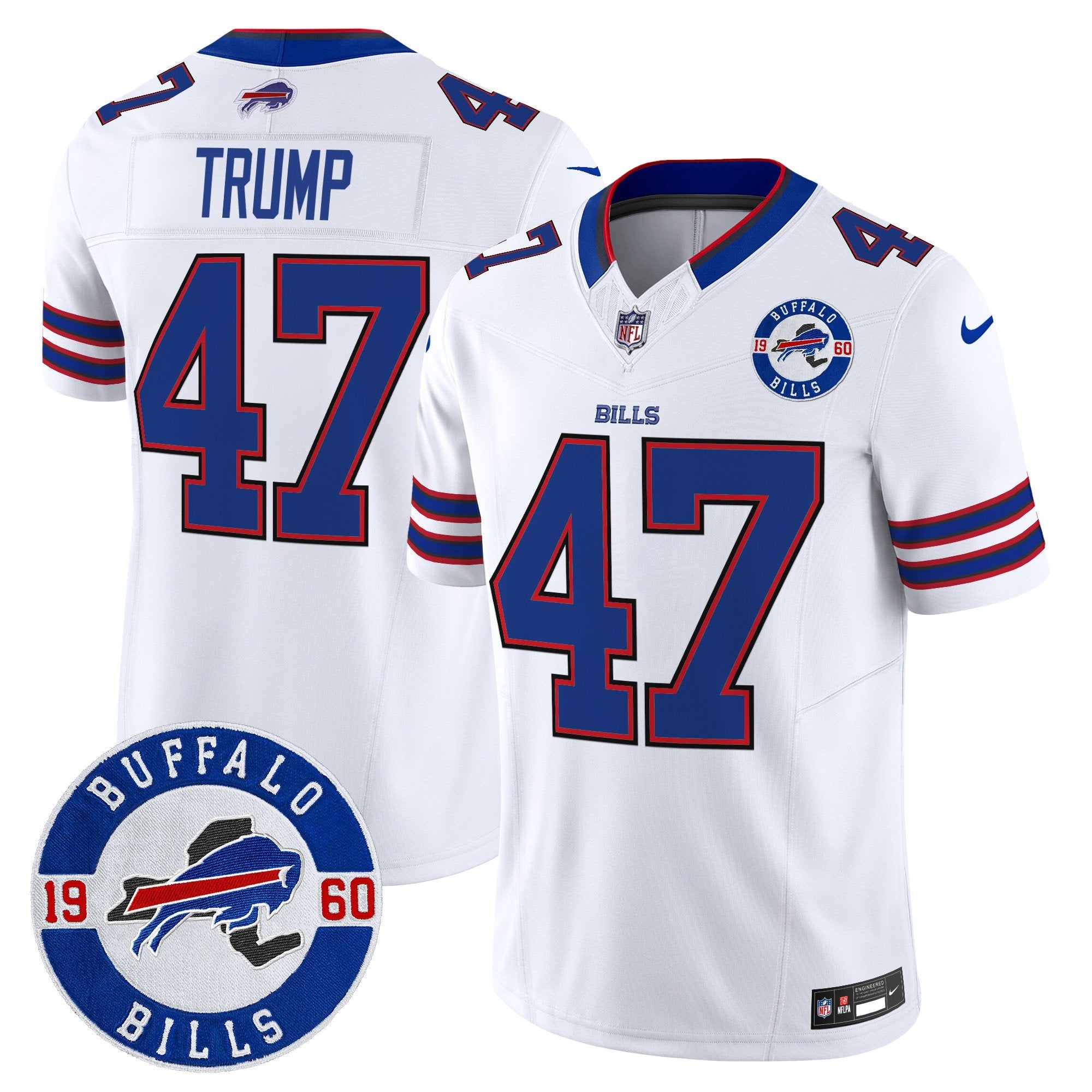 Buffalo Bills 2024 Vapor Limited Jersey – Est. 1960 Patch – All Stitched – White – Donald Trump Jersey