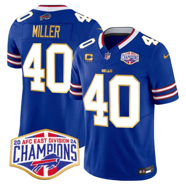 Bills 2024 AFC East Division Champions Gold Trim Vapor Limited Jersey – All Stitched – Royal – Von Miller Jersey