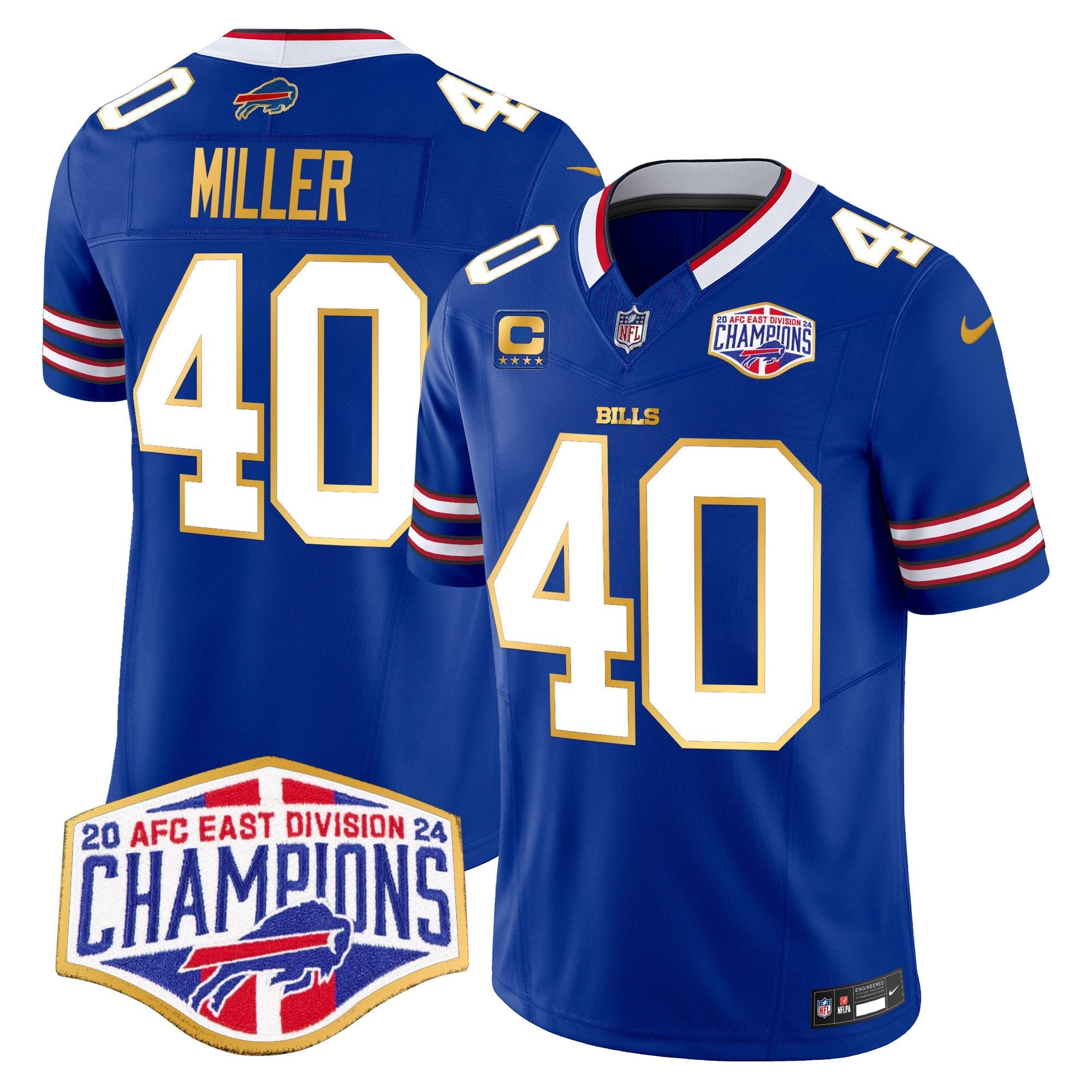 Bills 2024 AFC East Division Champions Gold Trim Vapor Limited Jersey – All Stitched – Royal – Von Miller Jersey