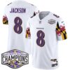Ravens Maryland Flag 2024 AFC North Division Champions Patch Vapor Limited Jersey – All Stitched – White – Lamar Jackson Jersey