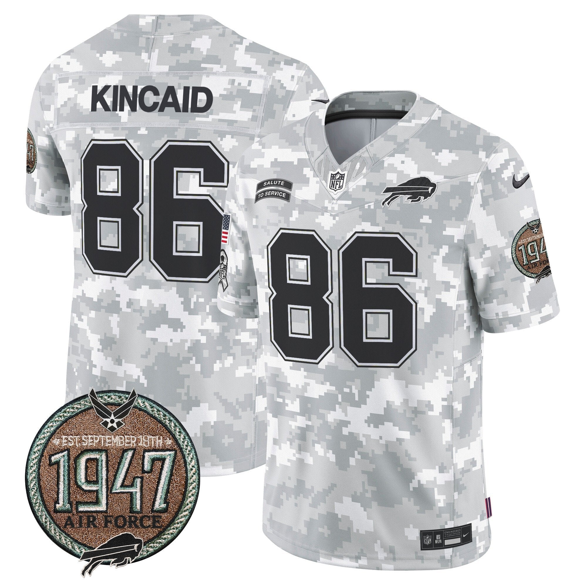 Bills 2024 Salute to Service Establishment Year Patch Vapor Limited Jersey – All Stitched – Air Force – Dalton Kincaid Jersey