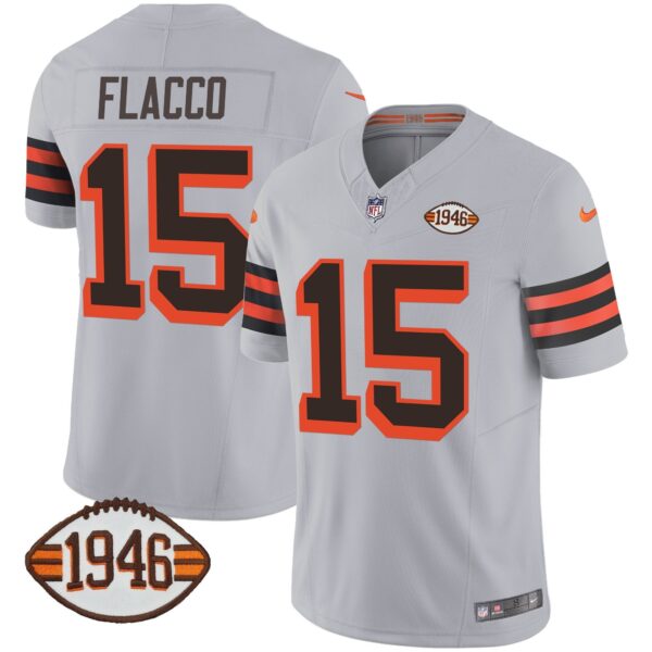 Browns 1946 75th Anniversary Patch Jersey – All Stitched – Gray – Joe Flacco Jersey