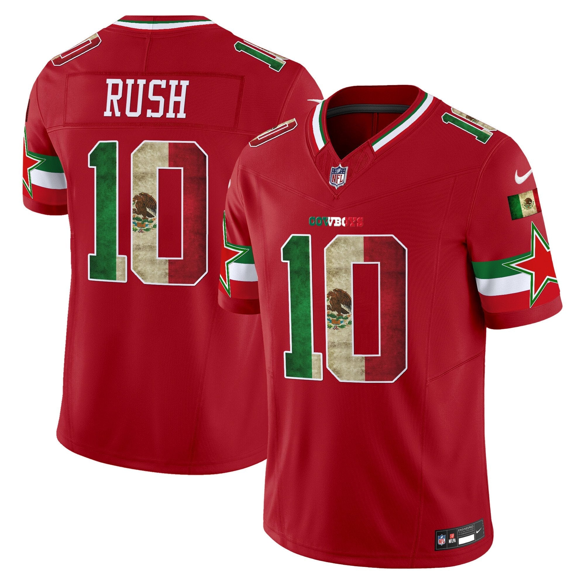 Dallas Cowboys Mexico Vapor Limited Jersey V3 – All Stitched – Red – Cooper Rush Jersey