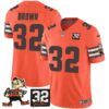 Browns #32 Jim Brown Memorial Patch Vapor Limited Jersey V2 – All Stitched – Orange – Jim Brown Jersey