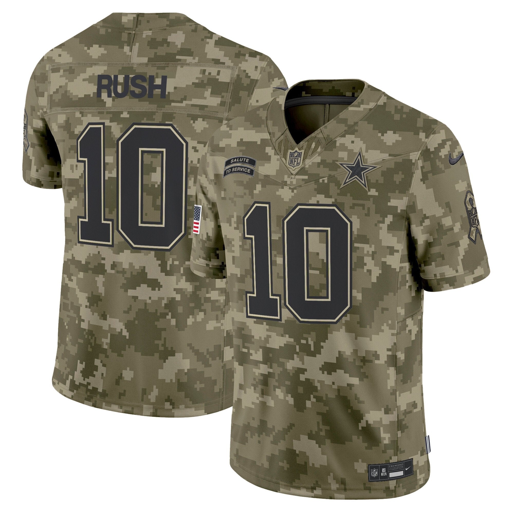 Dallas Cowboys 2024 Salute to Service Vapor Limited Jersey – All stitched – Olive Camo – Cooper Rush Jersey