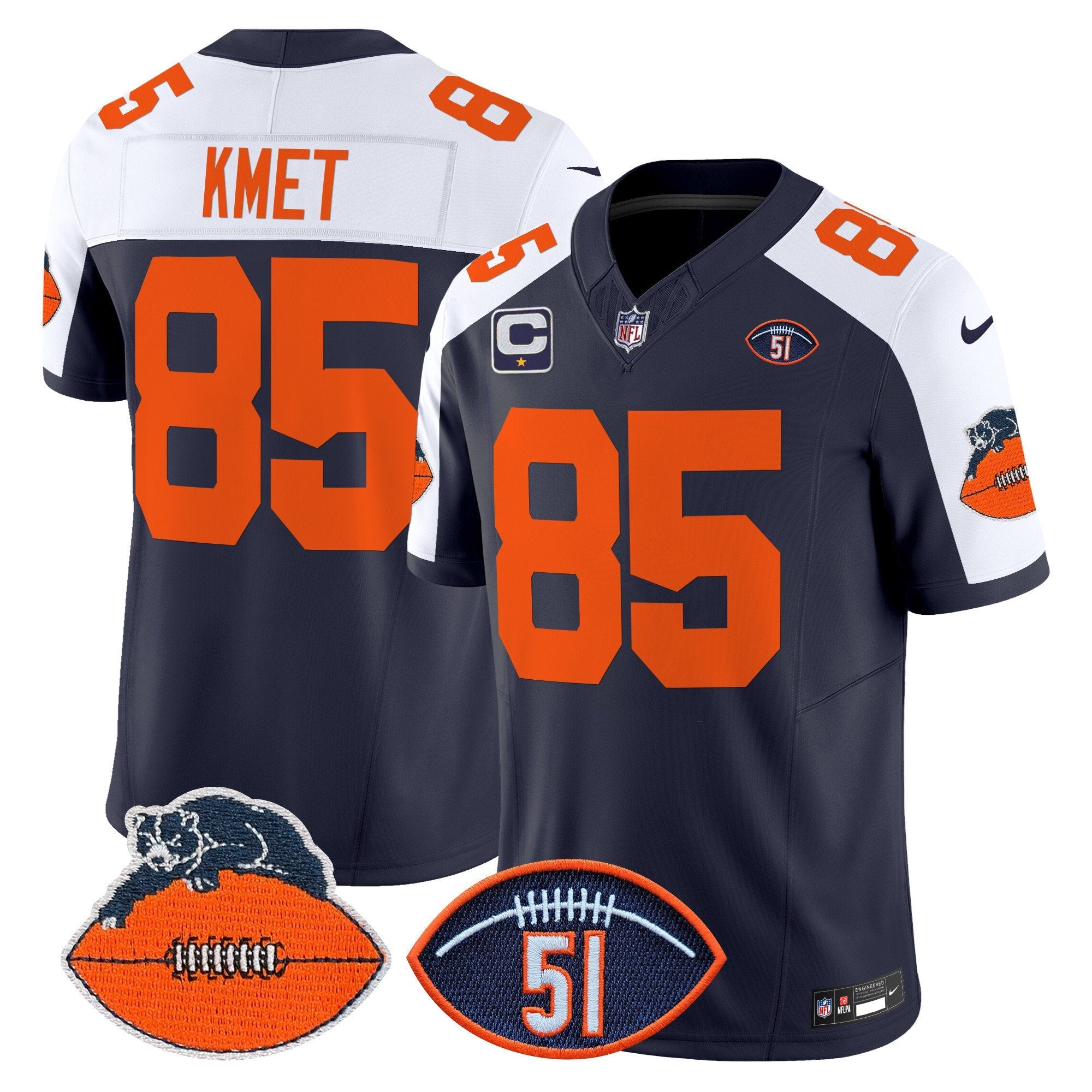 Chicago Bears Dick Butkus Patch Throwback Vapor Limited Jersey – All Stitched – Navy Alternate – Cole Kmet Jersey