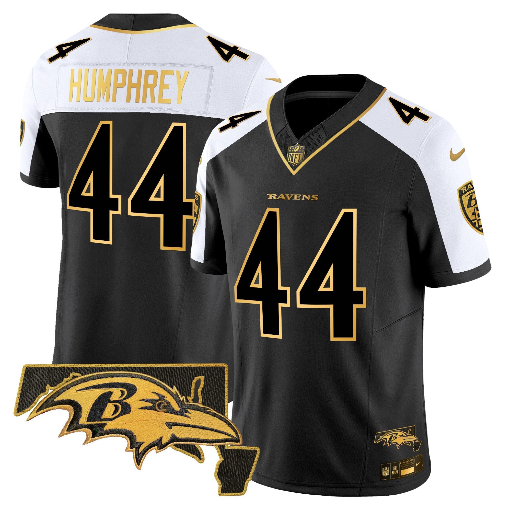 Ravens Maryland Patch Gold Vapor Limited Jersey V2 – All Stitched – Alternate – Marlon Humphrey Jersey
