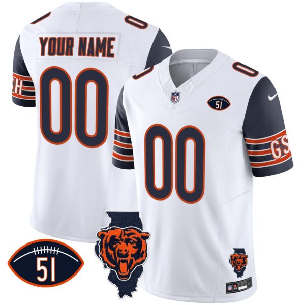 Bears Illinois Patch Vapor Custom Jersey – All Stitched – Navy Sleeves Jersey