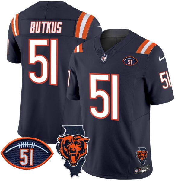 Bears Illinois Patch Vapor Limited Jersey V2 – All Stitched – Navy – Dick Butkus Jersey