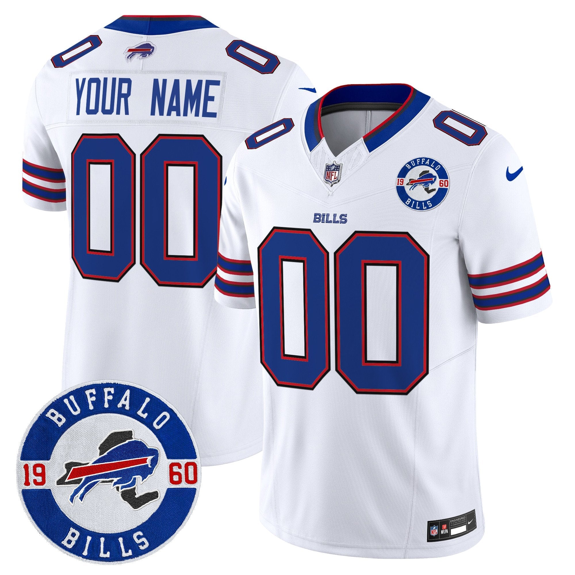 Buffalo Bills 2024 Vapor Limited Custom Jersey – Est. 1960 Patch – All Stitched – White Jersey
