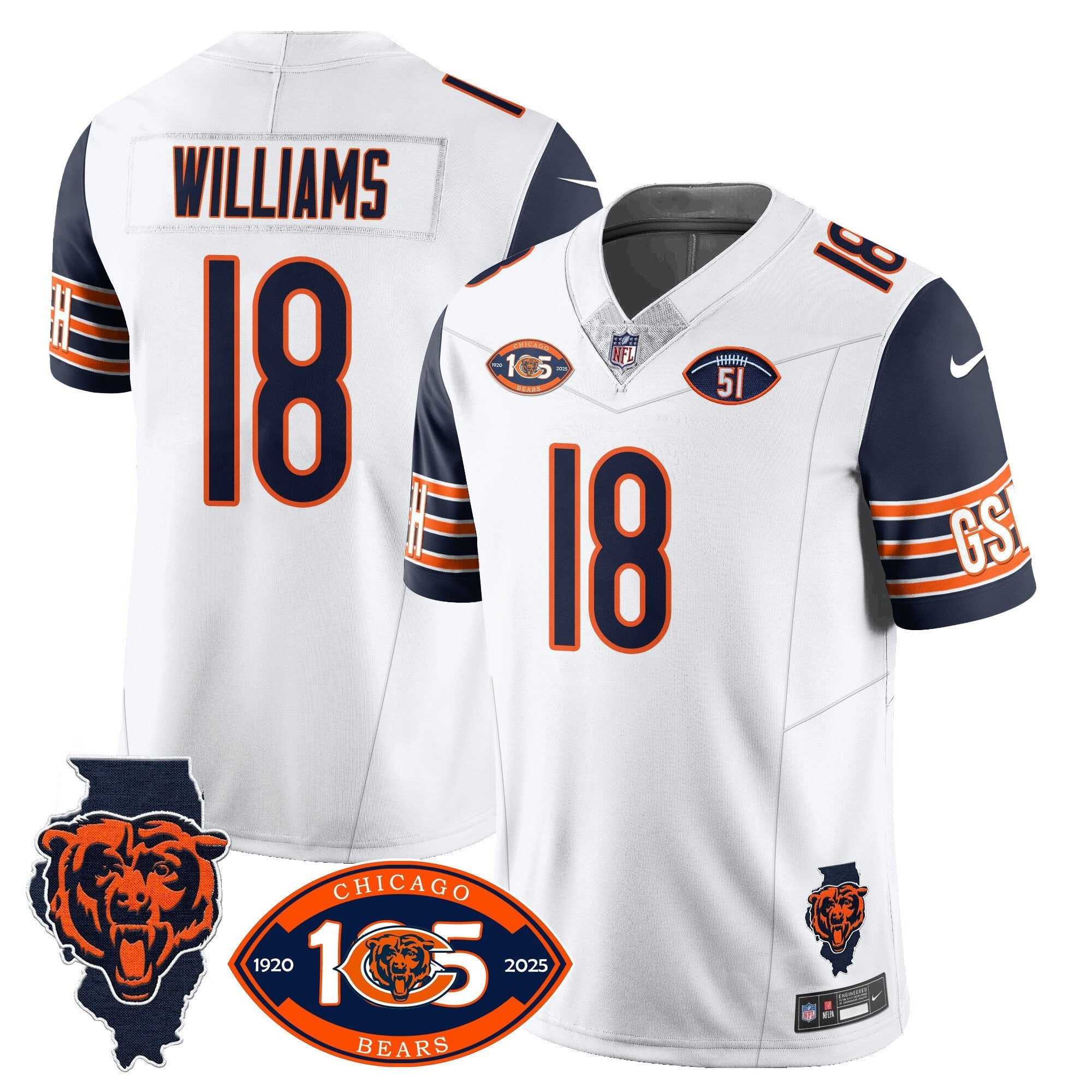 Bears 1920-2025 The Bears Vapor Limited Jersey – All Stitched – Navy Sleeves – Caleb Williams Jersey