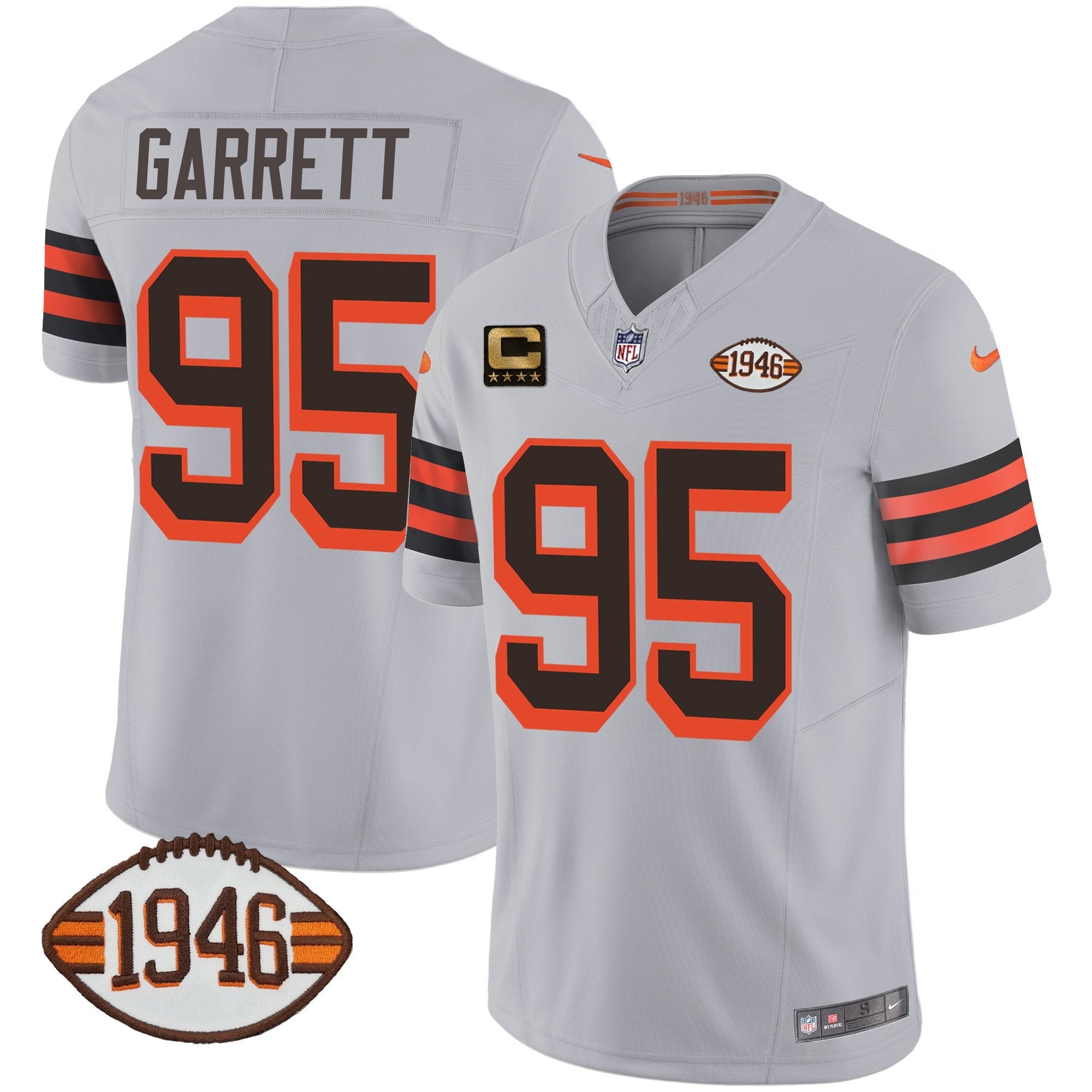 Browns 1946 75th Anniversary Patch Jersey – All Stitched – Gray – Myles Garrett Jersey