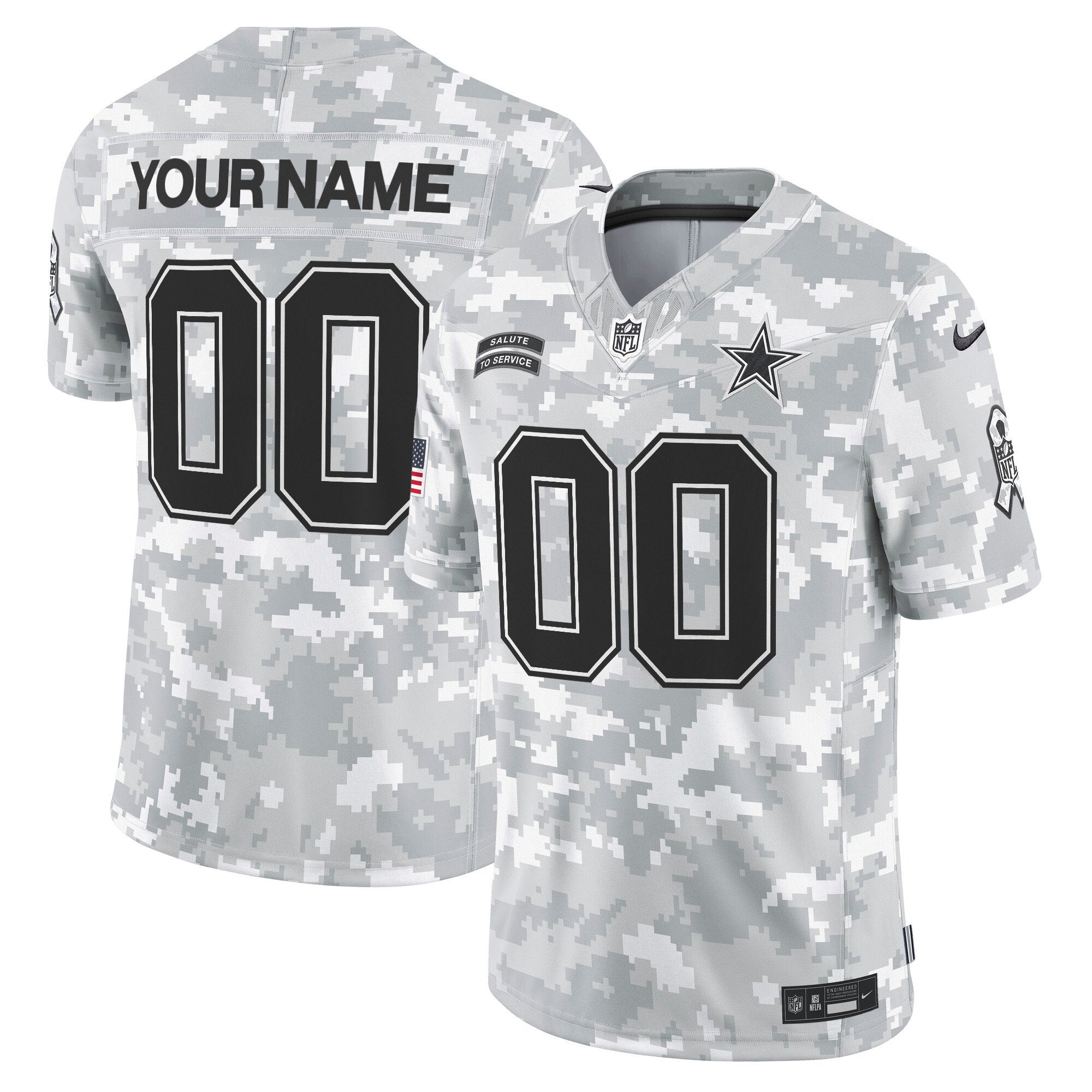 Dallas Cowboys 2024 Salute to Service Vapor Limited Custom Jersey – All stitched – Arctic Camo Jersey