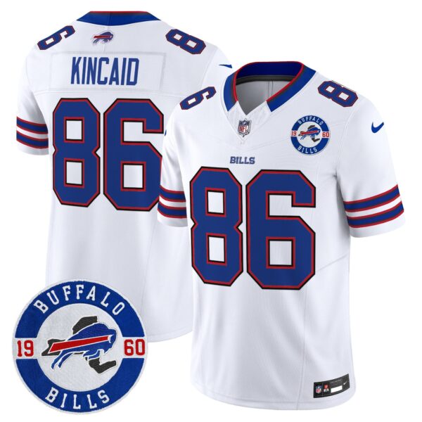 Buffalo Bills 2024 Vapor Limited Jersey – Est. 1960 Patch – All Stitched – White – Dalton Kincaid Jersey