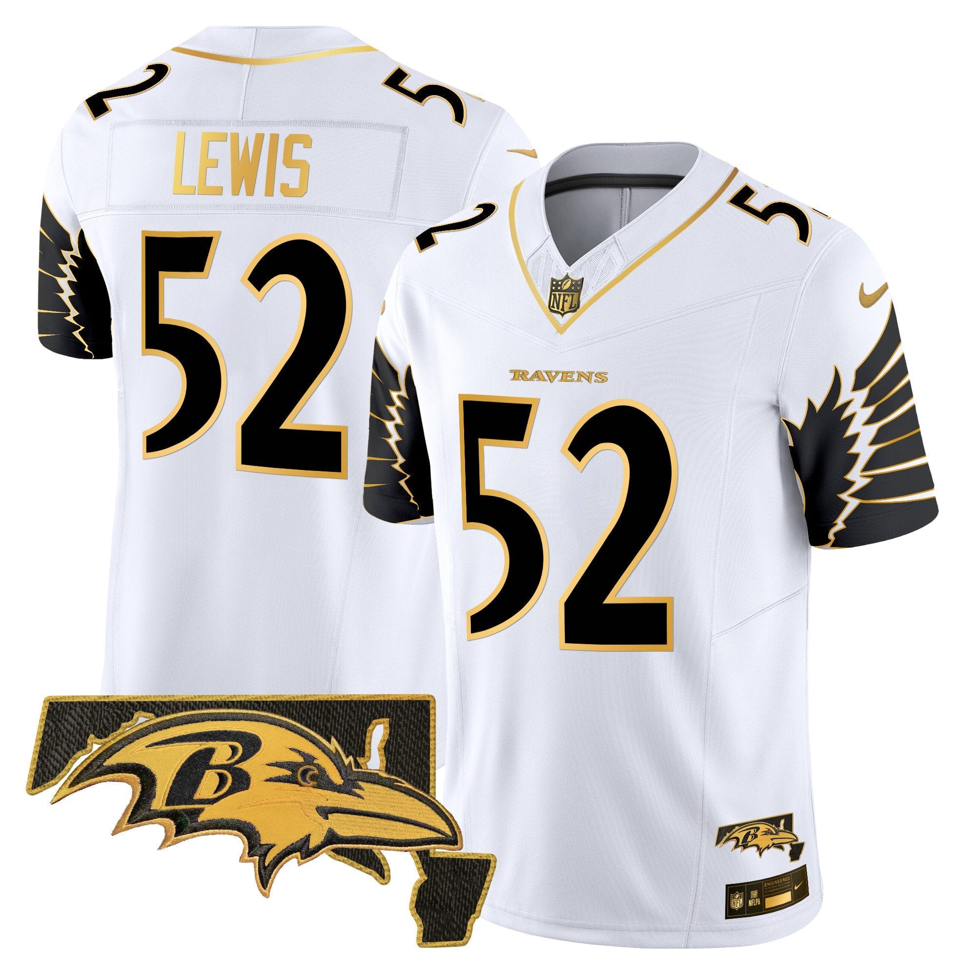 Ravens Maryland Patch Gold Vapor Limited Jersey V2 – All Stitched – White Gold – Ray Lewis Jersey