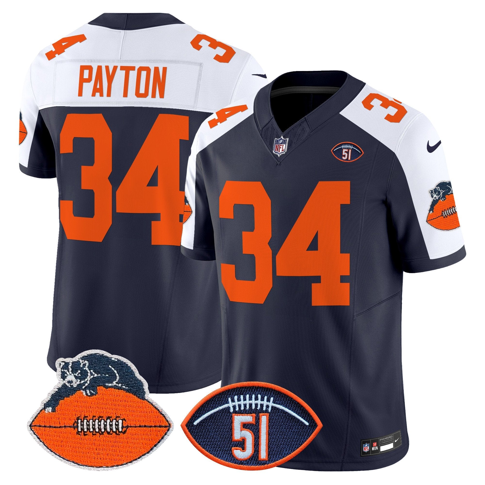 Chicago Bears Dick Butkus Patch Throwback Vapor Limited Jersey – All Stitched – Navy Alternate – Walter Payton Jersey