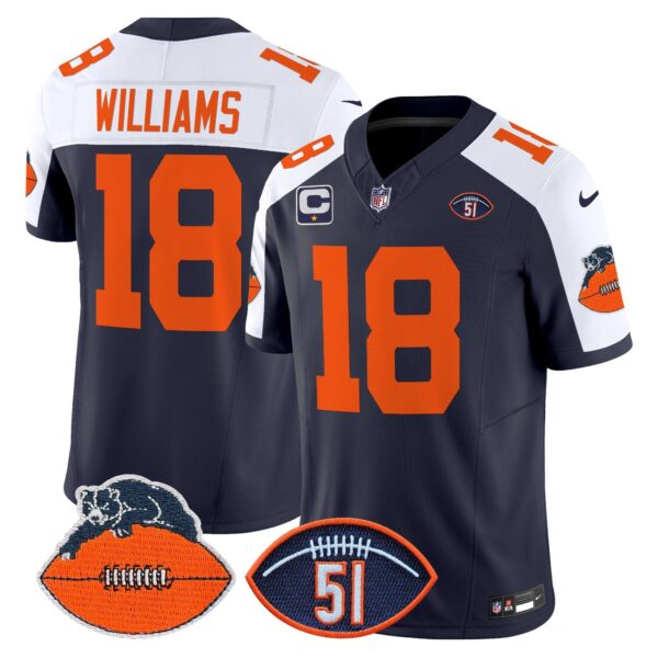 Chicago Bears Dick Butkus Patch Throwback Vapor Limited Jersey – All Stitched – Navy Alternate – Caleb Williams Jersey