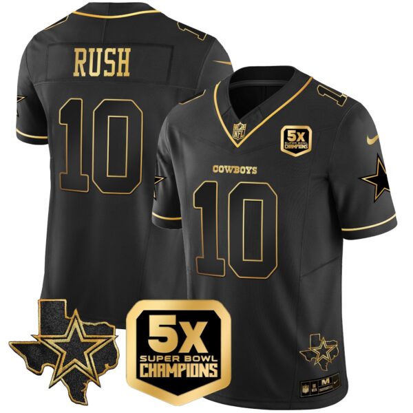 Cowboys 5x Super Bowl Champions Vapor Limited Jersey – All Stitched – Black Gold – Cooper Rush Jersey