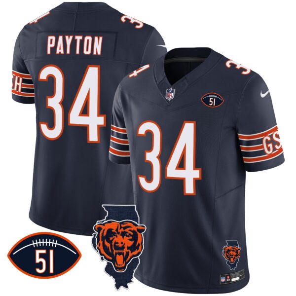 Bears Illinois Patch Vapor Jersey – All Stitched – Navy – Walter Payton Jersey