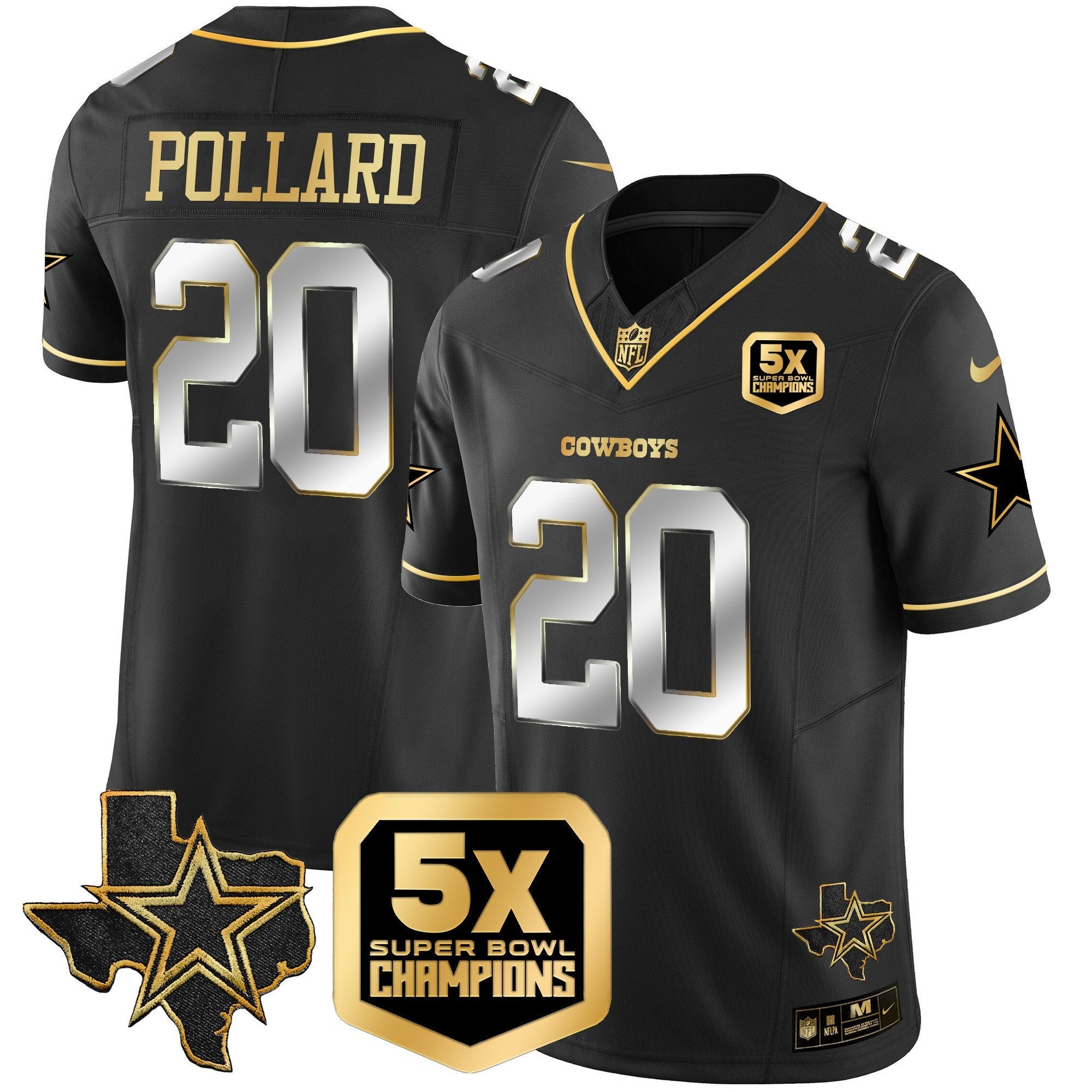 Cowboys 5x Super Bowl Champions Vapor Limited Jersey – All Stitched – Black Limited – Tony Pollard Jersey