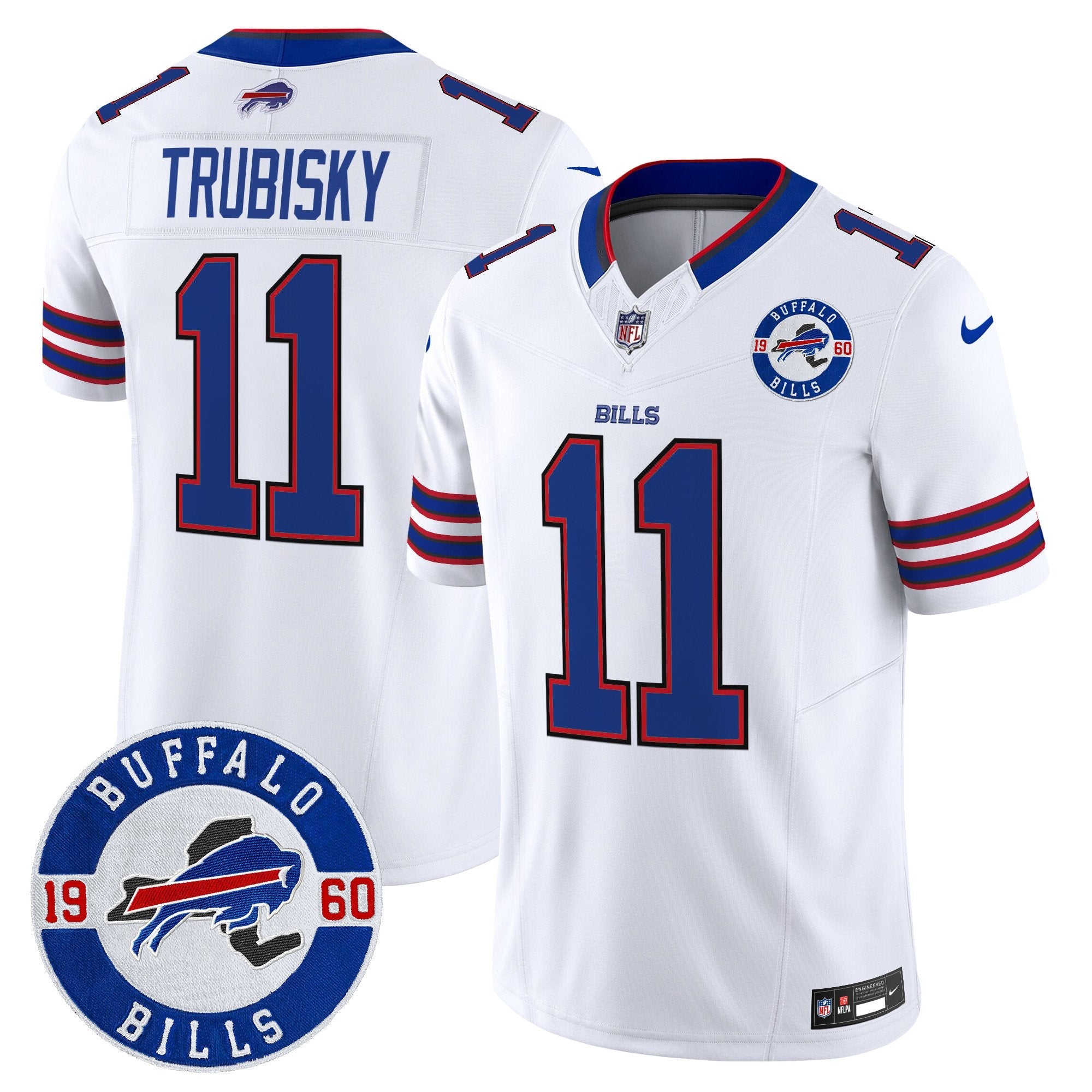 Buffalo Bills 2024 Vapor Limited Jersey – Est. 1960 Patch – All Stitched – White – Mitchell Trubisky Jersey