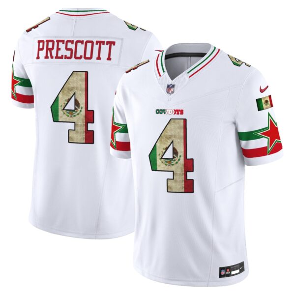Dallas Cowboys Mexico Vapor Limited Jersey V3 – All Stitched – White – Dak Prescott Jersey