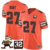 Browns #32 Jim Brown Memorial Patch Vapor Limited Jersey V2 – All Stitched – Orange – Kareem Hunt Jersey