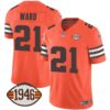 Browns 1946 75th Anniversary Patch Jersey – All Stitched – Orange – Denzel Ward Jersey