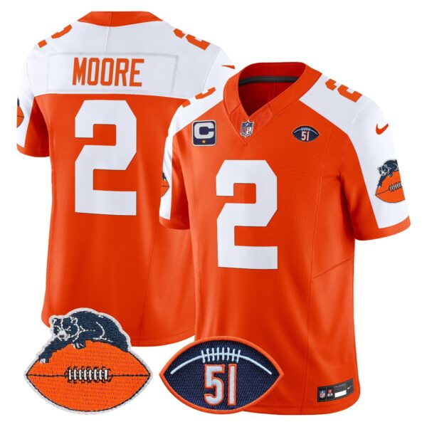 Chicago Bears Dick Butkus Patch Throwback Vapor Limited Jersey – All Stitched – Orange Alternate – D.J. Moore Jersey