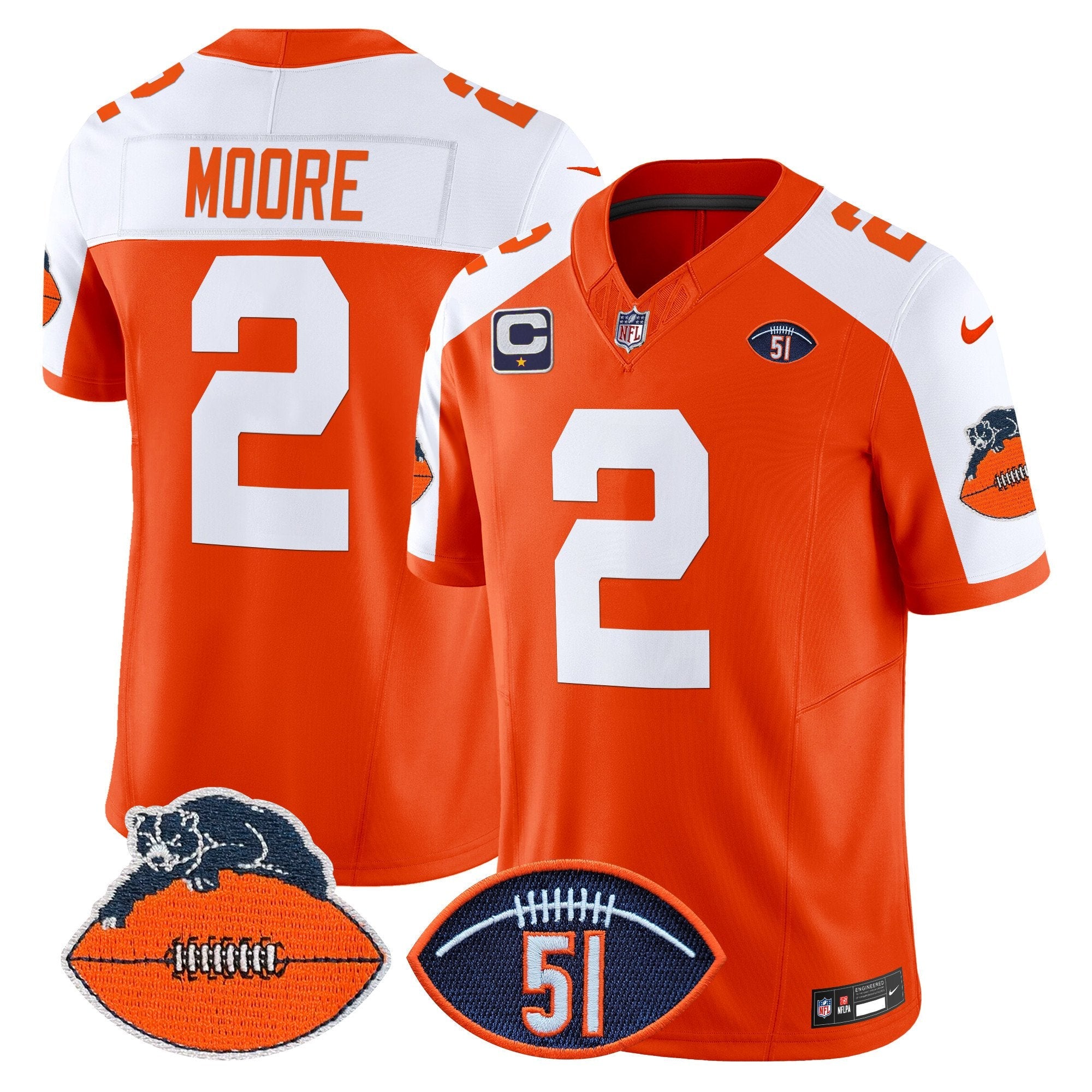 Chicago Bears Dick Butkus Patch Throwback Vapor Limited Jersey – All Stitched – Orange Alternate – D.J. Moore Jersey