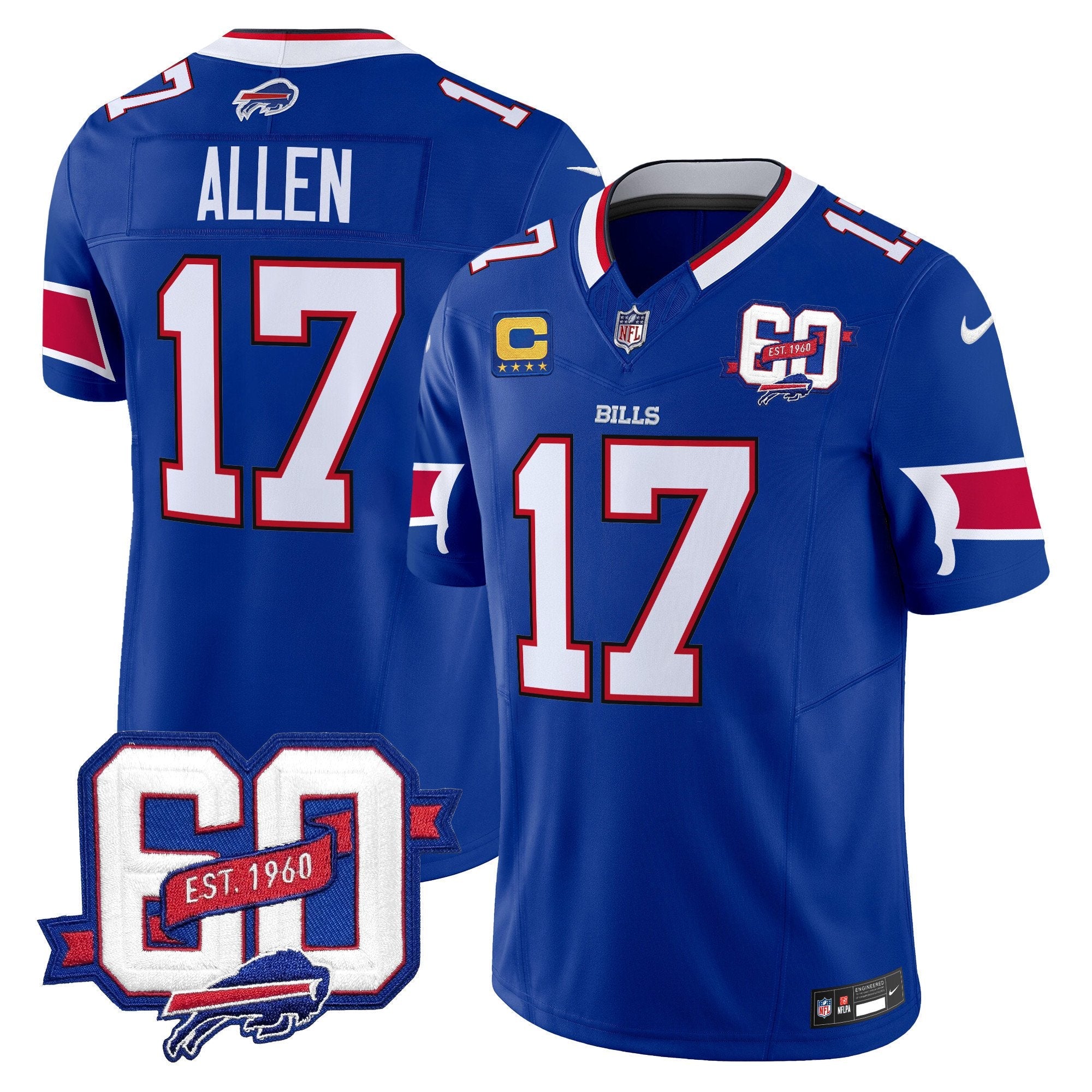 Bills 60th Anniversary Patch Vapor Limited Jersey – All Stitched – Royal – Josh Allen Jersey