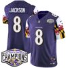 Ravens Maryland Flag 2024 AFC North Division Champions Patch Vapor Limited Jersey – All Stitched – Purple – Lamar Jackson Jersey