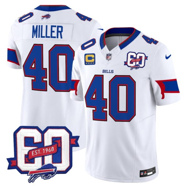 Bills 60th Anniversary Patch Vapor Limited Jersey – All Stitched – White – Von Miller Jersey