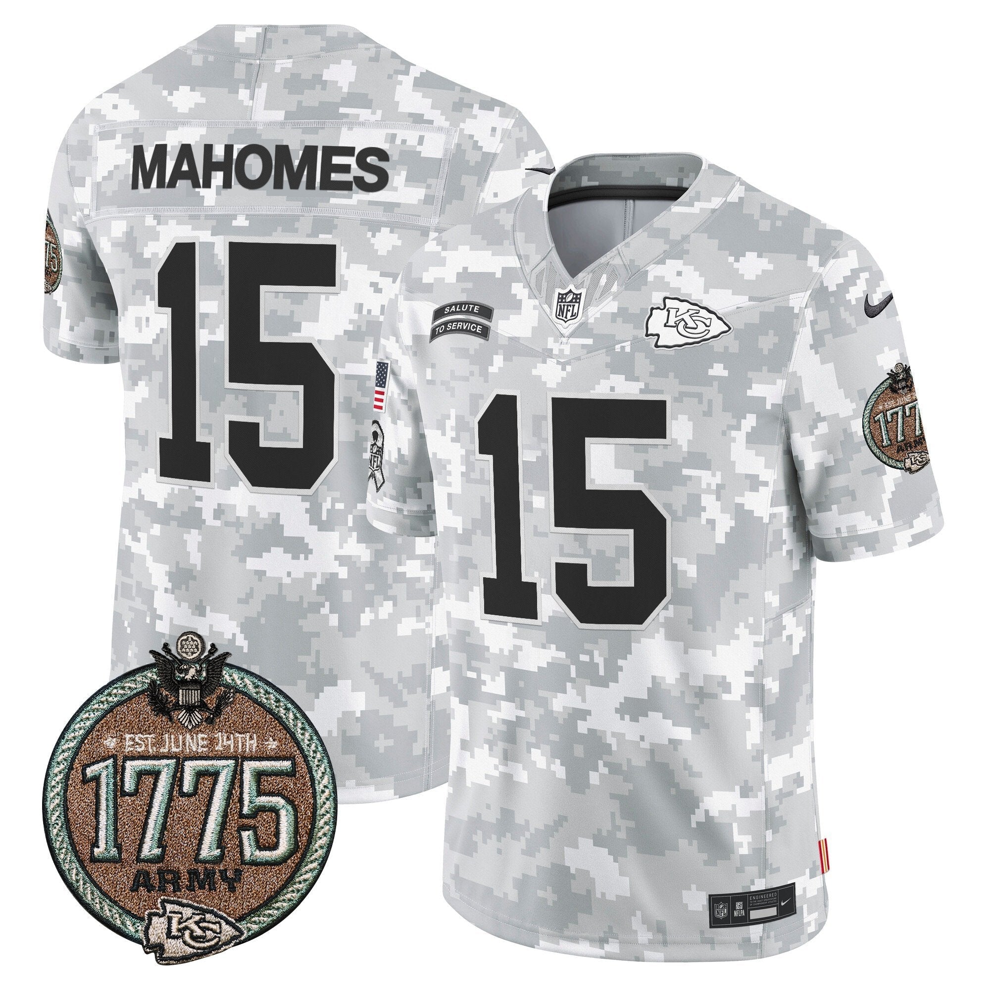 Chiefs 2024 Salute to Service Establishment Year Patch Vapor Limited Jersey – All Stitched – Army – Patrick Mahomes Jersey