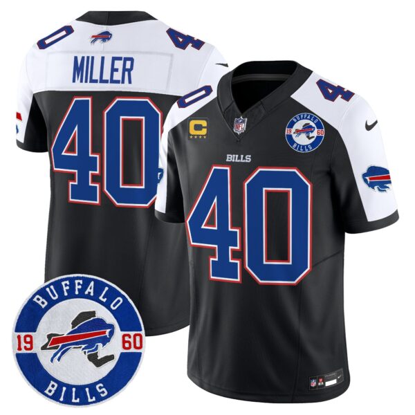 Buffalo Bills 2024 Vapor Limited Jersey – Est. 1960 Patch – All Stitched – Black Alternate – Von Miller Jersey