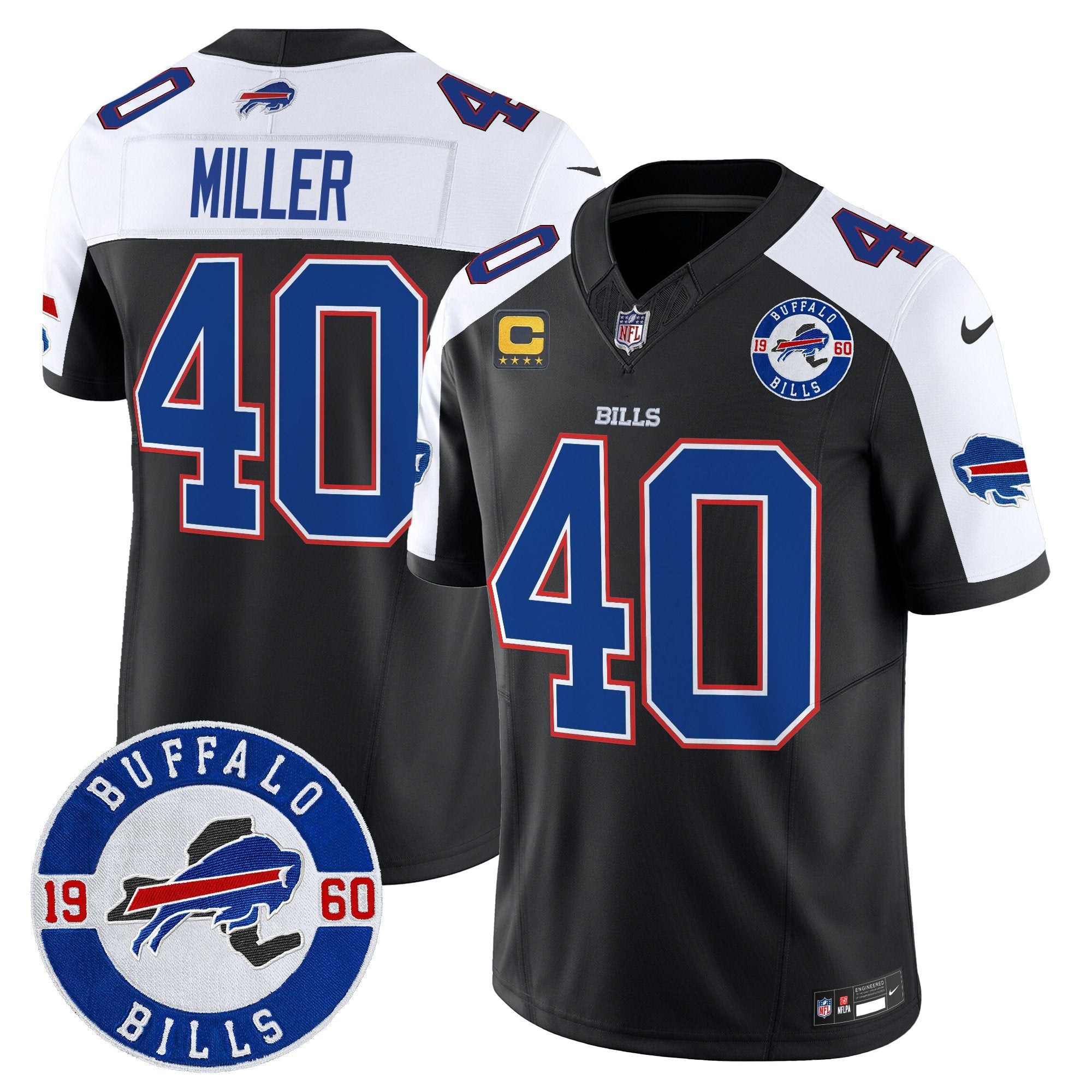 Buffalo Bills 2024 Vapor Limited Jersey – Est. 1960 Patch – All Stitched – Black Alternate – Von Miller Jersey