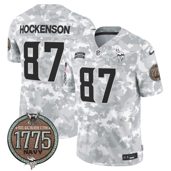 Vikings 2024 Salute to Service Establishment Year Patch Vapor Limited Jersey – All Stitched – Navy – T.J. Hockenson Jersey
