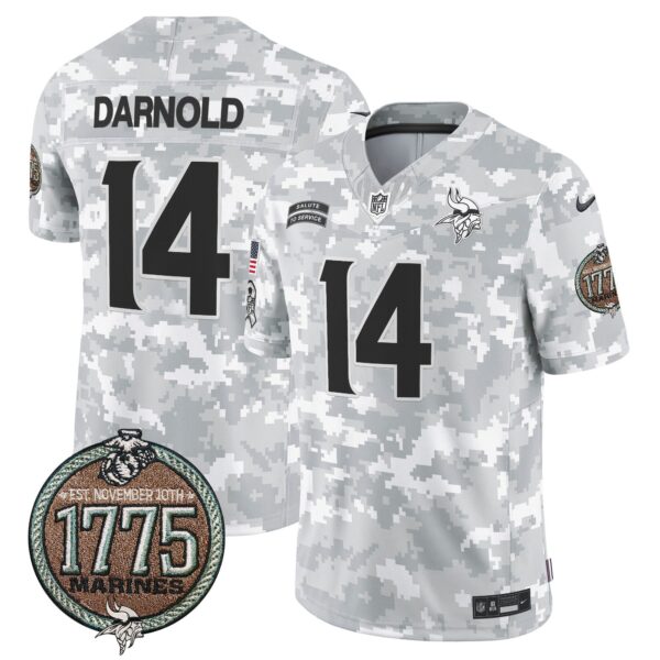 Vikings 2024 Salute to Service Establishment Year Patch Vapor Limited Jersey – All Stitched – Marines – Sam Darnold Jersey