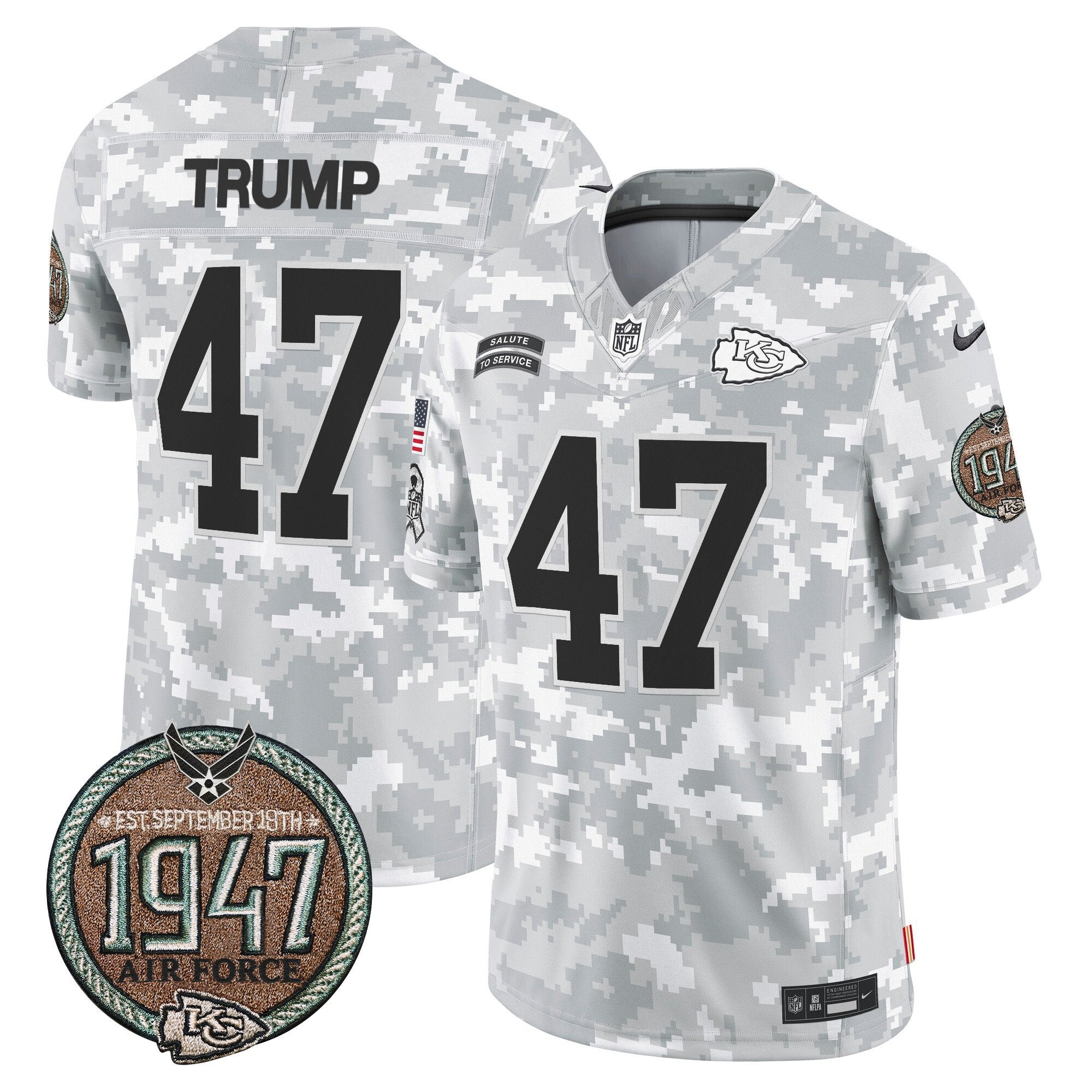 Chiefs 2024 Salute to Service Establishment Year Patch Vapor Limited Jersey – All Stitched – Air Force – Donald Trump Jersey