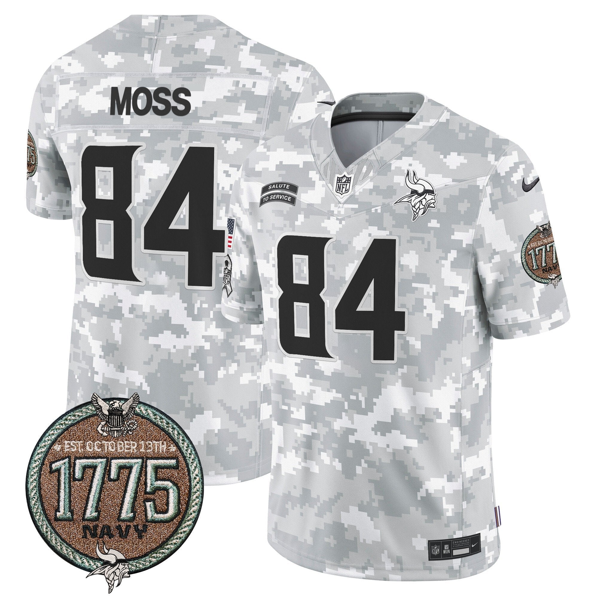 Vikings 2024 Salute to Service Establishment Year Patch Vapor Limited Jersey – All Stitched – Navy – Randy Moss Jersey