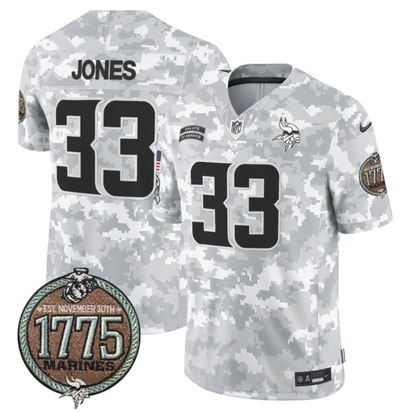 Vikings 2024 Salute to Service Establishment Year Patch Vapor Limited Jersey – All Stitched – Marines – Aaron Jones Jersey
